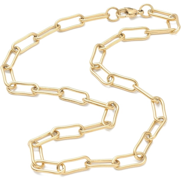 Collar de cadena con clip de papel de 17,63 pulgadas, acero inoxidable 304 dorado con cierre de mosquetón, joyería para hombres y mujeres, uso diario.