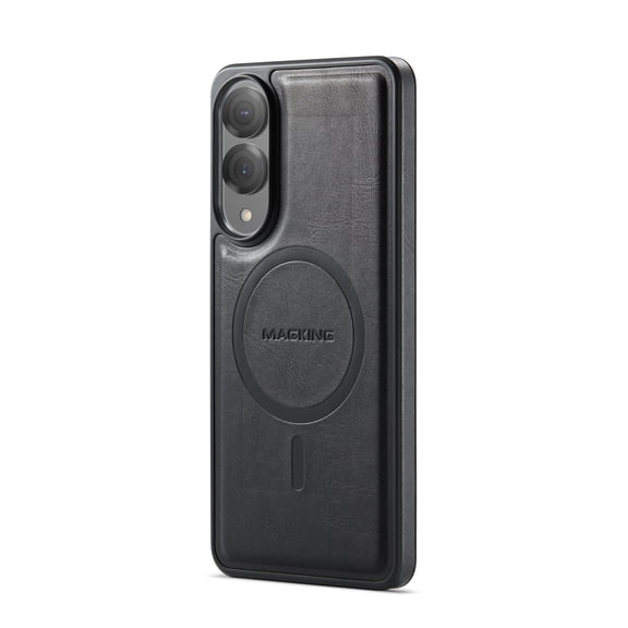 for Samsung Galaxy S25 Edge Magnetic Protective Case, Compatible with MagSafe, Classic PU Leather Anti-Scratch Non-Slip Wireless Charging Ultra Slim Durable Back Cover for S25 Edge, Black