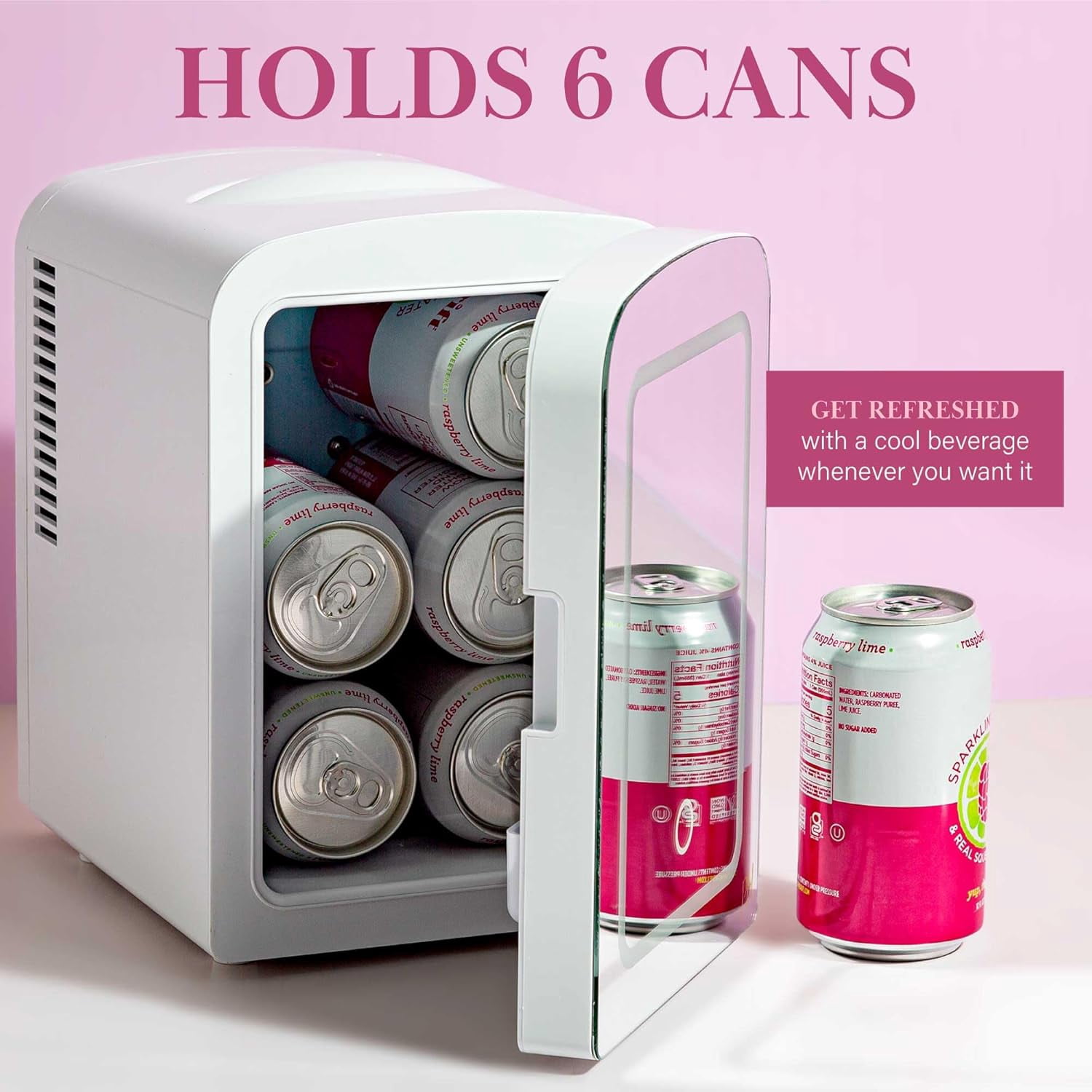 Paris Hilton Mini Refrigerator and Personal Beauty Fridge, Mirrored Door with Dimmable LED Light, Thermoelectric Cooling and Warming Function for All Cosmetics and Skincare Needs, 4-Liter, White