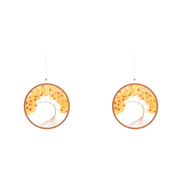 Billuyoard Atrapasueños de árbol de la vida únicos para pared de dormitorio, aspecto único hecho a mano y elegante. Cristal amarillo 2Conjunto