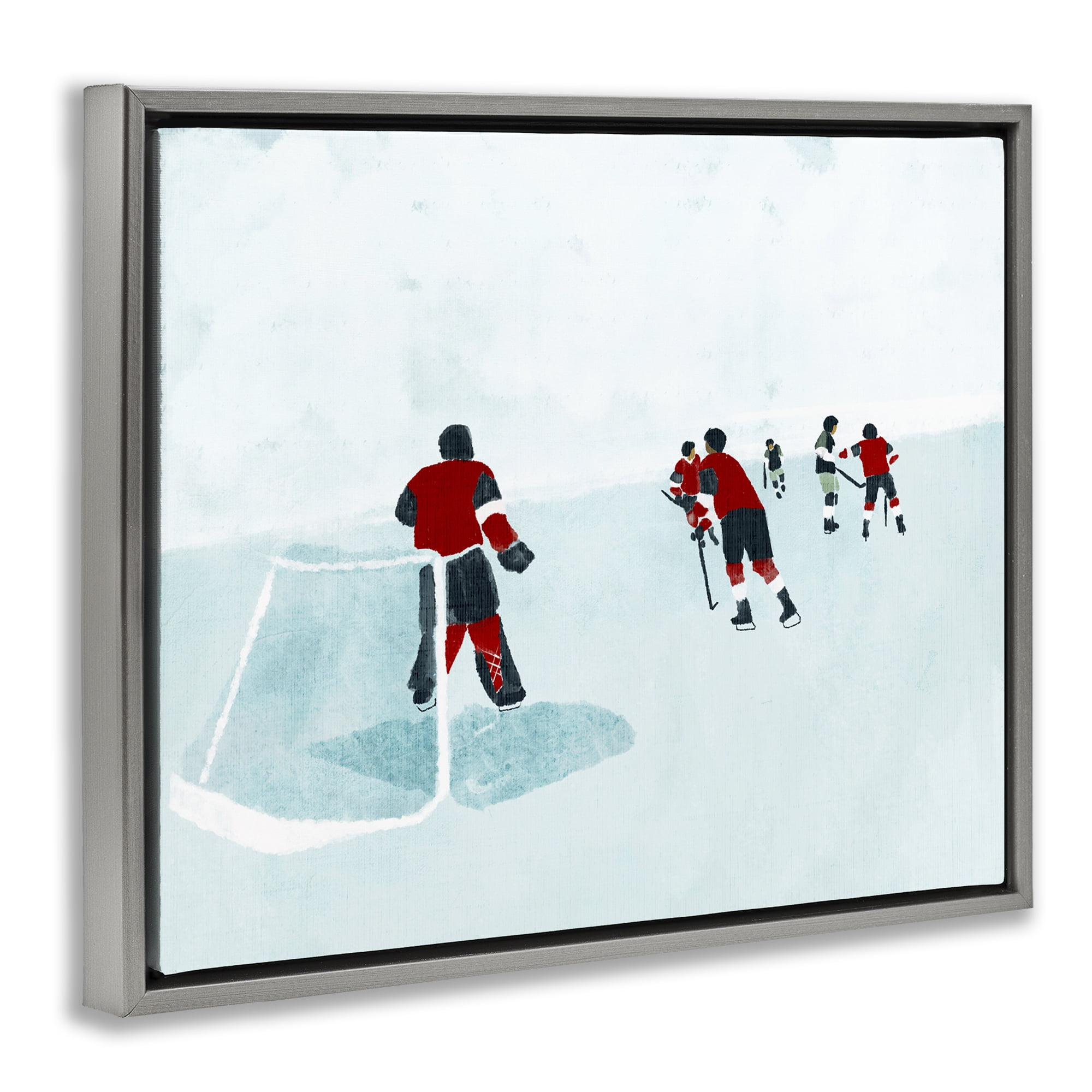 Stupell Industries Hockey Players on Ice Sports Painting Gray Floater Framed Canvas Art Print Wall Art, 31 x 25