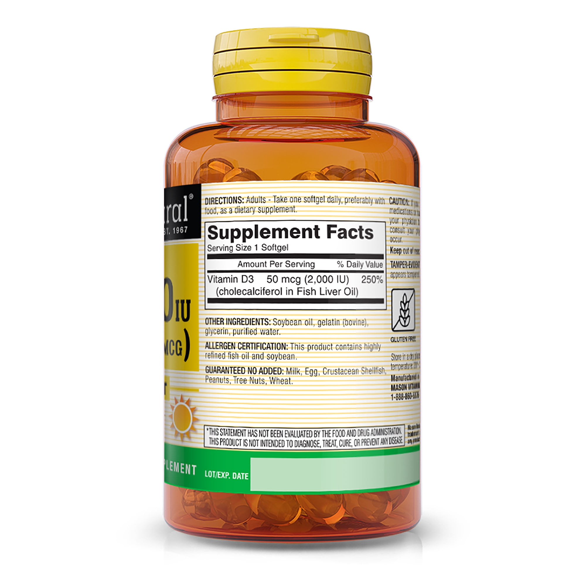 (3 pack) Mason Natural Vitamin D3 Supports Overall Health, 120 Softgels