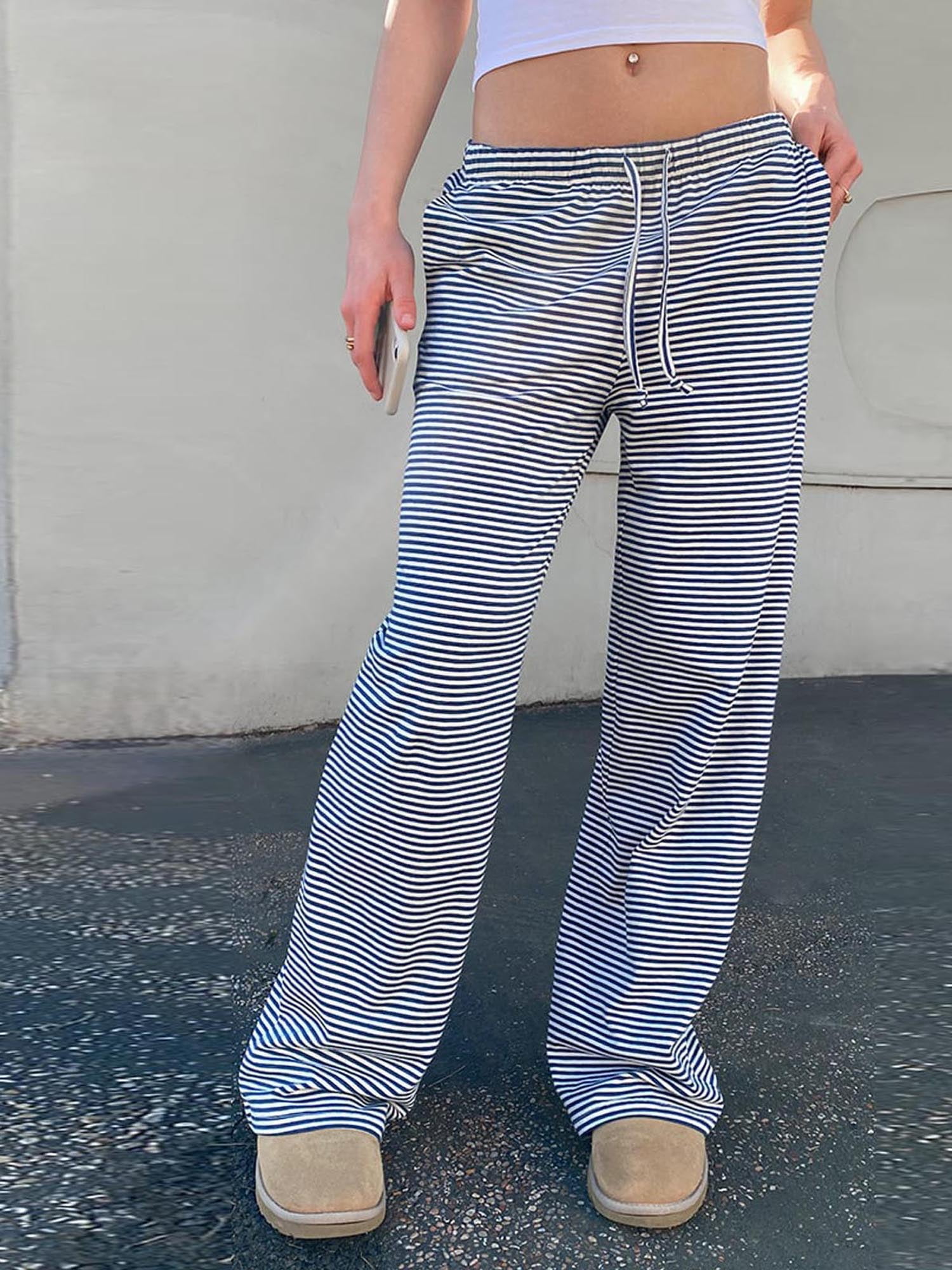 Musuos Women Casual Wide-Leg Long Pants Stripe/Zebra Pattern