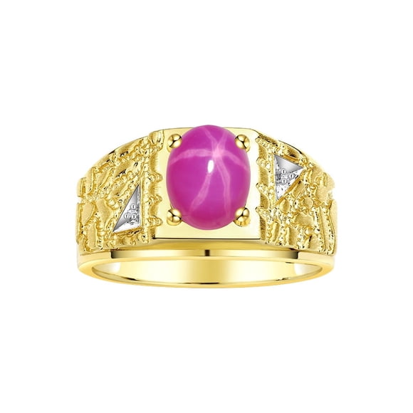 RYLOS Bagues pour Hommes Bague Pépite de Designer en Or Jaune 14K Ovale 9X7MM Pierre Précieuse et Diamants Rubis Étoilé Pierre de Naissance de Juillet Bagues pour Homme Taille 10
