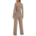 thumbnail image 3 of Womens 2 Piece Matching Lounge Sets 2026 Fall Fashion Ruching Top Wide Leg Drawstring Pants Outfits Gym Sweatsuits Light Brown M, 3 of 6