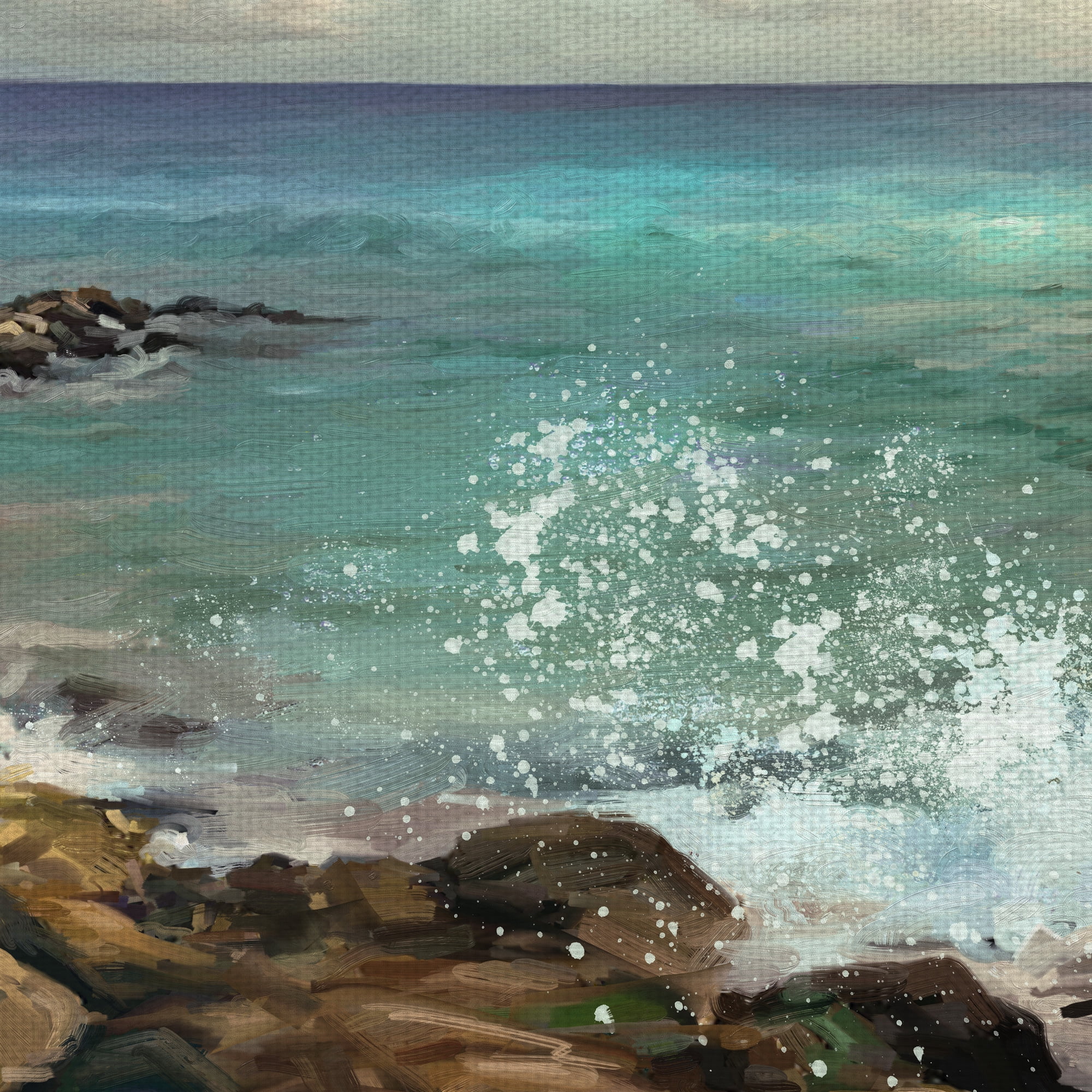 Masterpiece Art Gallery Rocky Shore Ocean By Studio Arts Canvas Art Print 24" x 36"