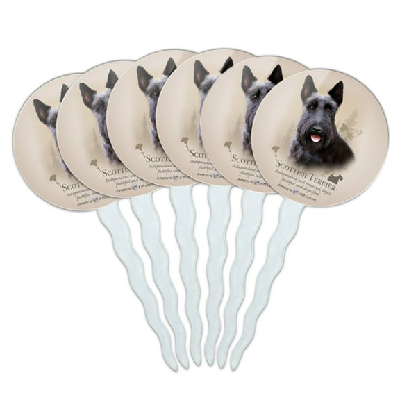 Scottish Terrier Scottie Dog Breed Cupcake Picks Toppers Decoration Set of 6