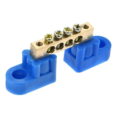 

Uxcell Terminal Ground Bar Screw Block Barrier Brass 4 Positions Blue for Electrical Distribution