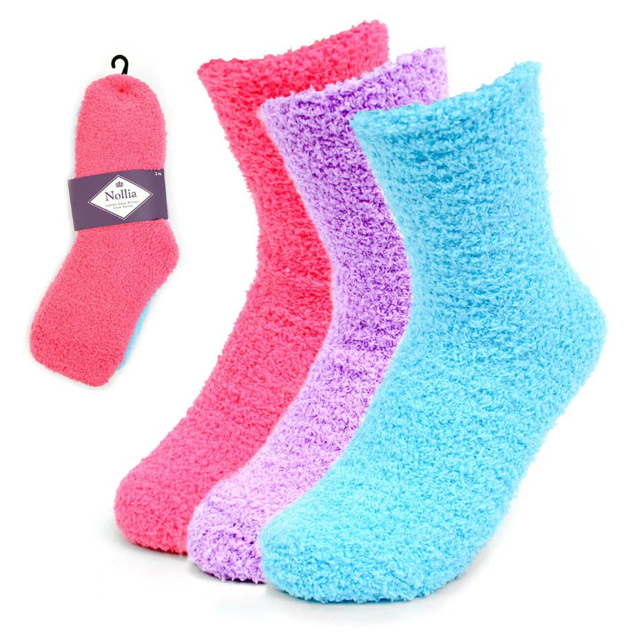 3 Pair of Fuzzy Slipper Socks for Women Soft Cozy in Several Patterns ...
