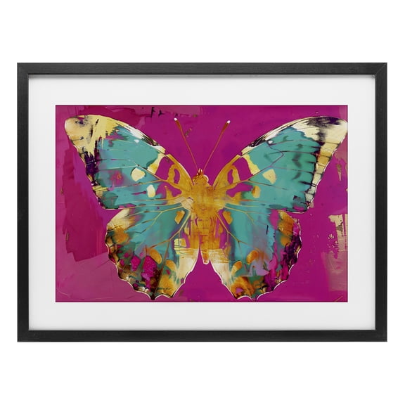 Stupell Industries Jewel Butterfly over Pink Black Framed Print Under Glass, design by LSR Design Studio