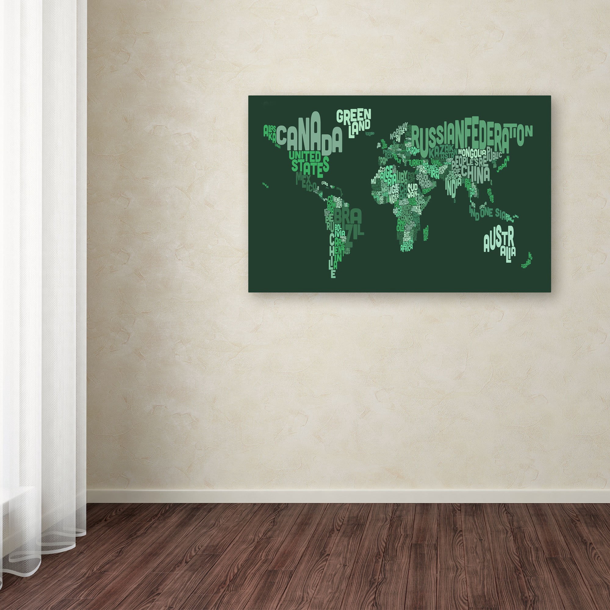 Trademark Fine Art "Text Map of the World" Canvas Art by Michael Tompsett