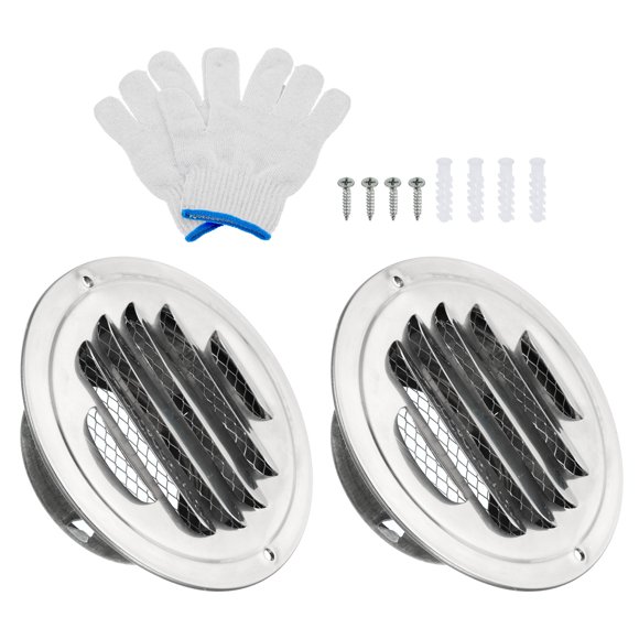 Unique Bargains 3' Round Soffit Air Vents, 2 Set Stainless Steel Louver Grille Vent Cover Mesh Air Outlet for Kitchen Bathroom