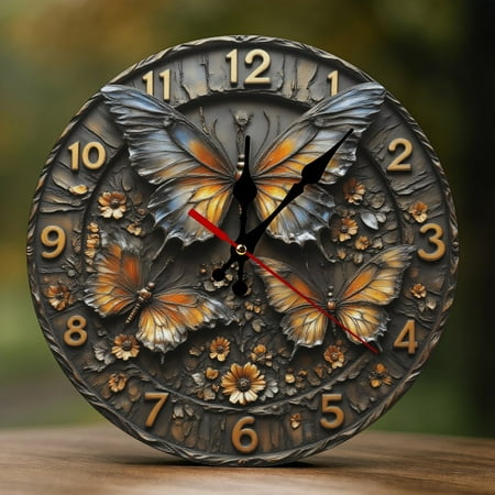 Wall Clock Decorative Boho Butterfly Flower Print 2 D Vintage Wall Clocks Battery Operated Silent