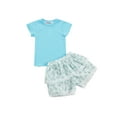 thumbnail image 1 of SAYOO Girl's Two-Piece Suit Short Sleeve Round Neck Tops + Floral Print Skirt Shorts for Birthday Party, 1 of 9
