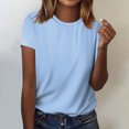 thumbnail image 2 of Kddylitq Womens Dressy Tops Loose Fit Tunic Tops Solid Color Casual Short Sleeve Summer Blouse Crew Neck 2024 T Shirts Light Blue 3XL, 2 of 5