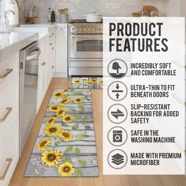 FYATHM Kitchen Mats, Sunflower Kitchen mats for Floor, Anti Fatigue Mats  for Kitchen Floor Cushioned, Non Skid Washable Memory Foam Kitchen Rugs and
