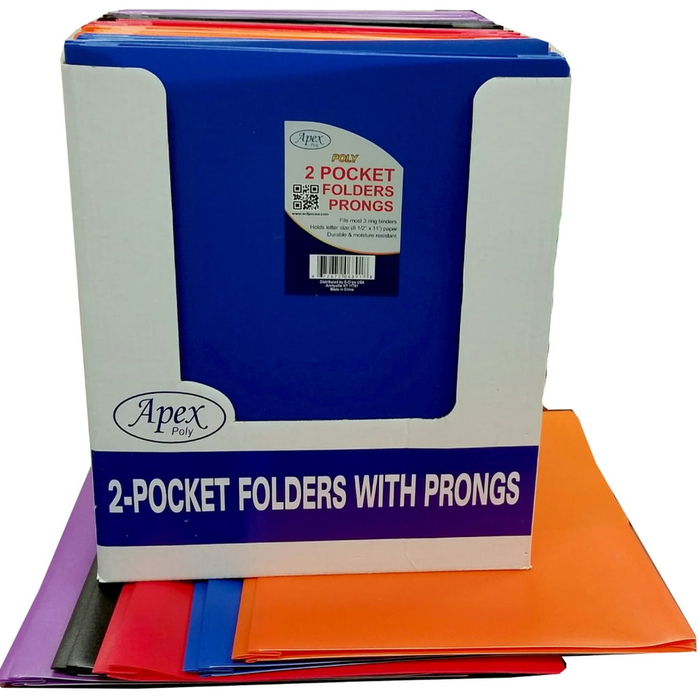 Premium Plastic Two Pocket 3 Prong Folders Case Pack 48