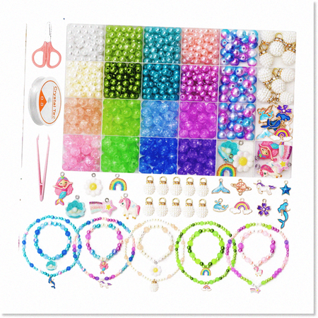 Multicolor Gradient Pearl Beads Set for Jewelry Making 6mm 8mm, Resin Gold Enamel Pendants, Round Beads for Bracelet Necklace Earrings - Pack of 100