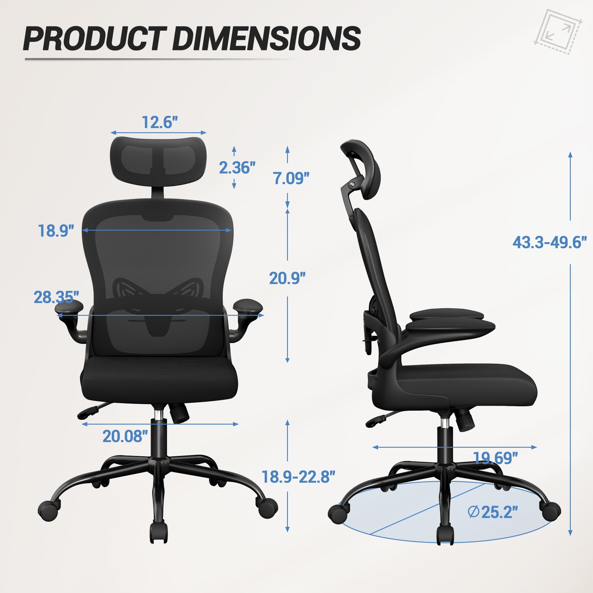 Lacoo Ergonomic Office Chair High Back Desk Mesh Chair Adjustable Lumber Support and Headrest with Flip up Armrest for Home Office, Black