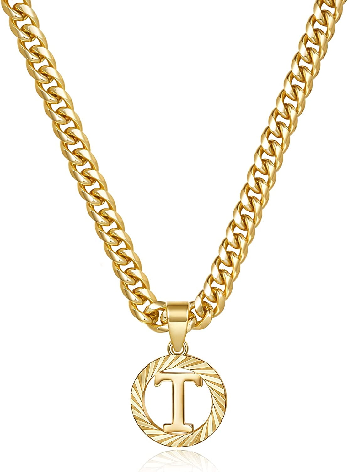 QWZNDZGR Initial Letter Pendant Necklace for Mens Womens, 18K Gold Plated  Square Capital Monogram Necklace Alhpabets from A-Z Figaro Chain Necklace 