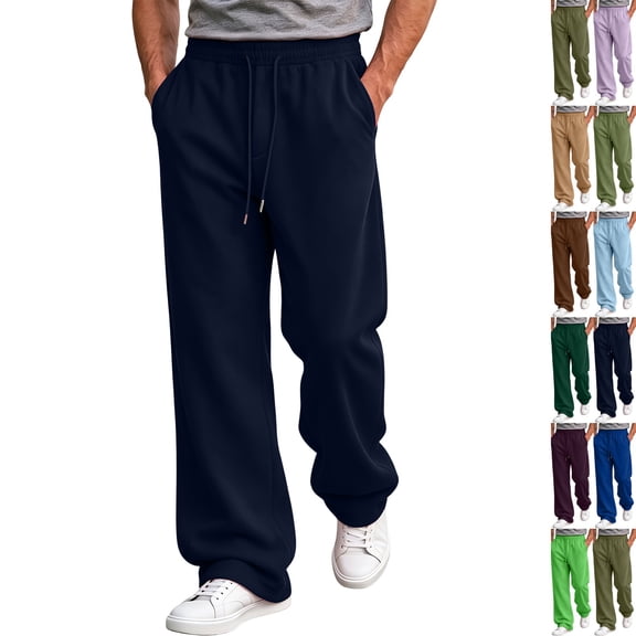 Men's Sweatpants Loose Fit Joggers Pockets Drawstring Heavyweight Fleece Lounge Athletic Pants for Men Navy S