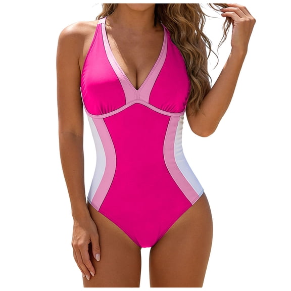 Duqingm Tummy Control Swimsuits for Women Women One Piece Tummy Control Swimsuit Crisscross Backless Bathing Suit Pink,XL