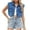 Blue, variant on Womens Cropped Jean Jacket Cap Sleeve Botton Down Denim Tops Casual Lapel Collar Shirts Relaxed Fitted Tee Shirts with Big Pockets Beach Holiday Party Costume Trends 2025 Summer