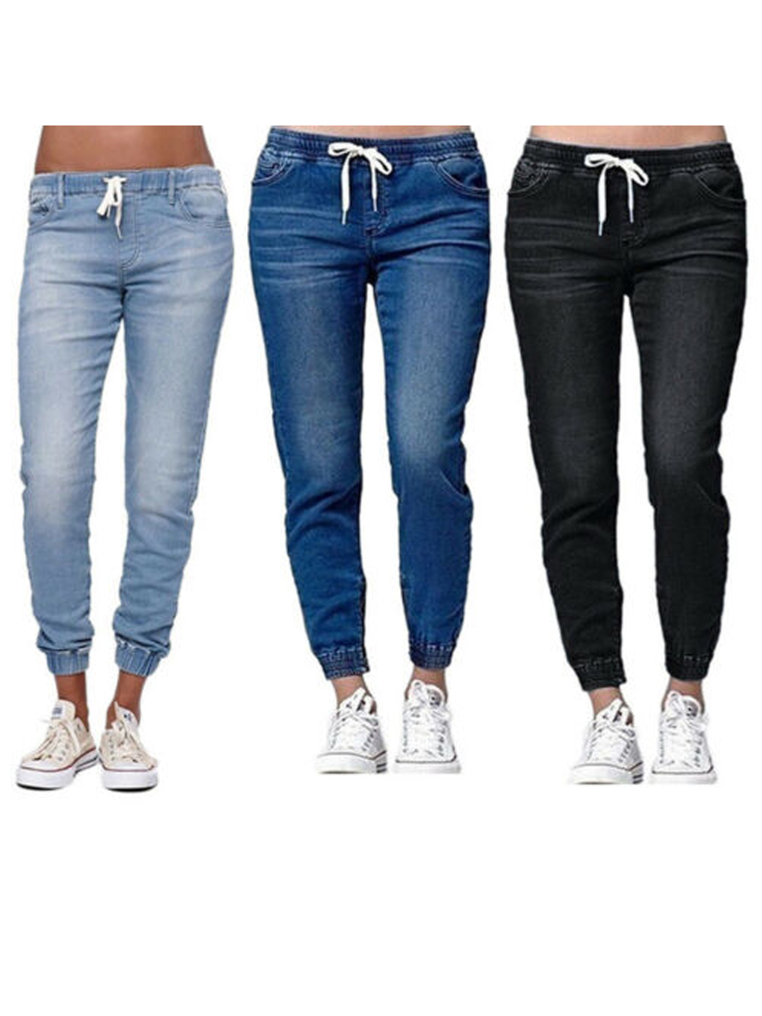 GuliriFei Women's Mid Rise Skinny Jeans Drawstring Elatic Waist Denim Pants - image 5 of 6