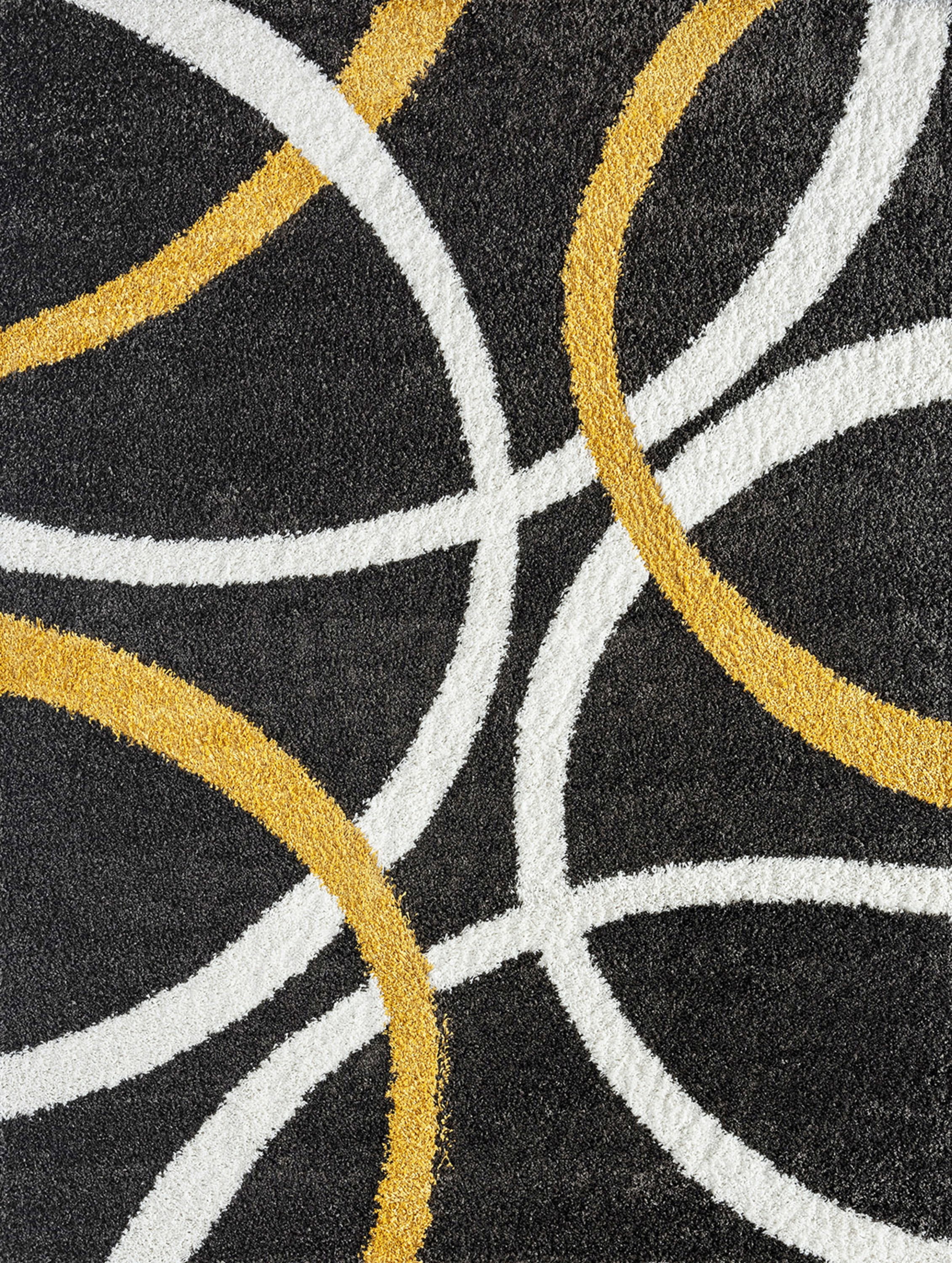 Contemporary 5x8 Area Rug Shag Thick (5'3'' x 7'3'') Abstract Dark Gray, Gold Living Room Easy to Clean