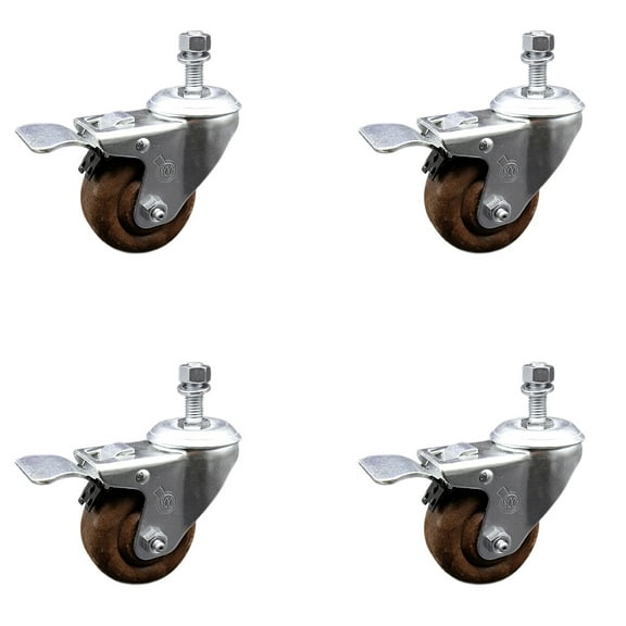 3 Inch High Temp Glass Filled Nylon ½ Inch Stem Caster Set with Total Lock Brake