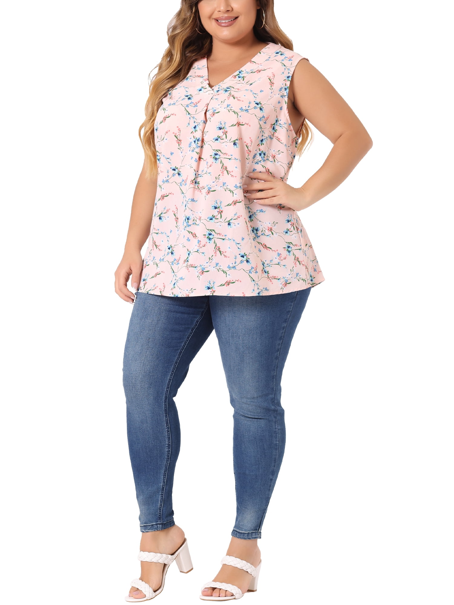 DARING DIVA Women's Stylish Plus Size Floral Sleeveless Tank Tops 4X Pink