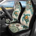 thumbnail image 2 of Binienty Boho Floral Sea Turtle Vehicle Seat Covers 14 Pieces with Vehicle Armrest Cover Seat Headrest Cover Seat Belt Cushion Pad Coasters Car Interior Accessories Set, 2 of 7