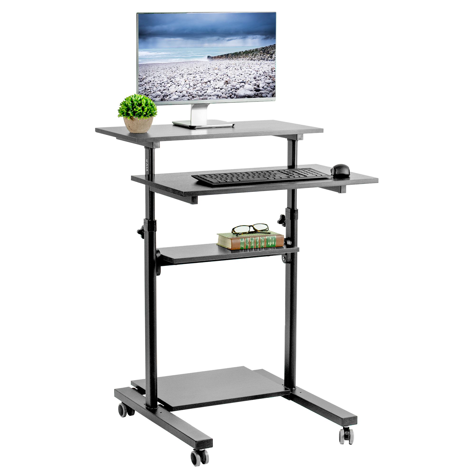 VIVO Black Mobile Height Adjustable Stand Up Desk Workstation