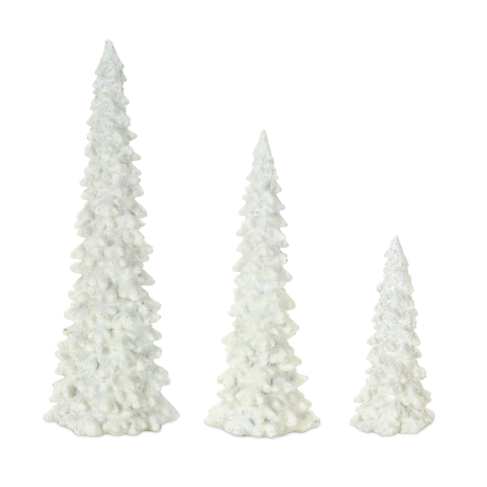 Set of 3 White Resin Tall Decorative Christmas Snow Tree, 11.5