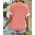 thumbnail image 4 of Blusa de verano para mujer con escote en V, manga corta y ribete de encaje, diseño entrecruzado, rosa XXL, 4 of 6