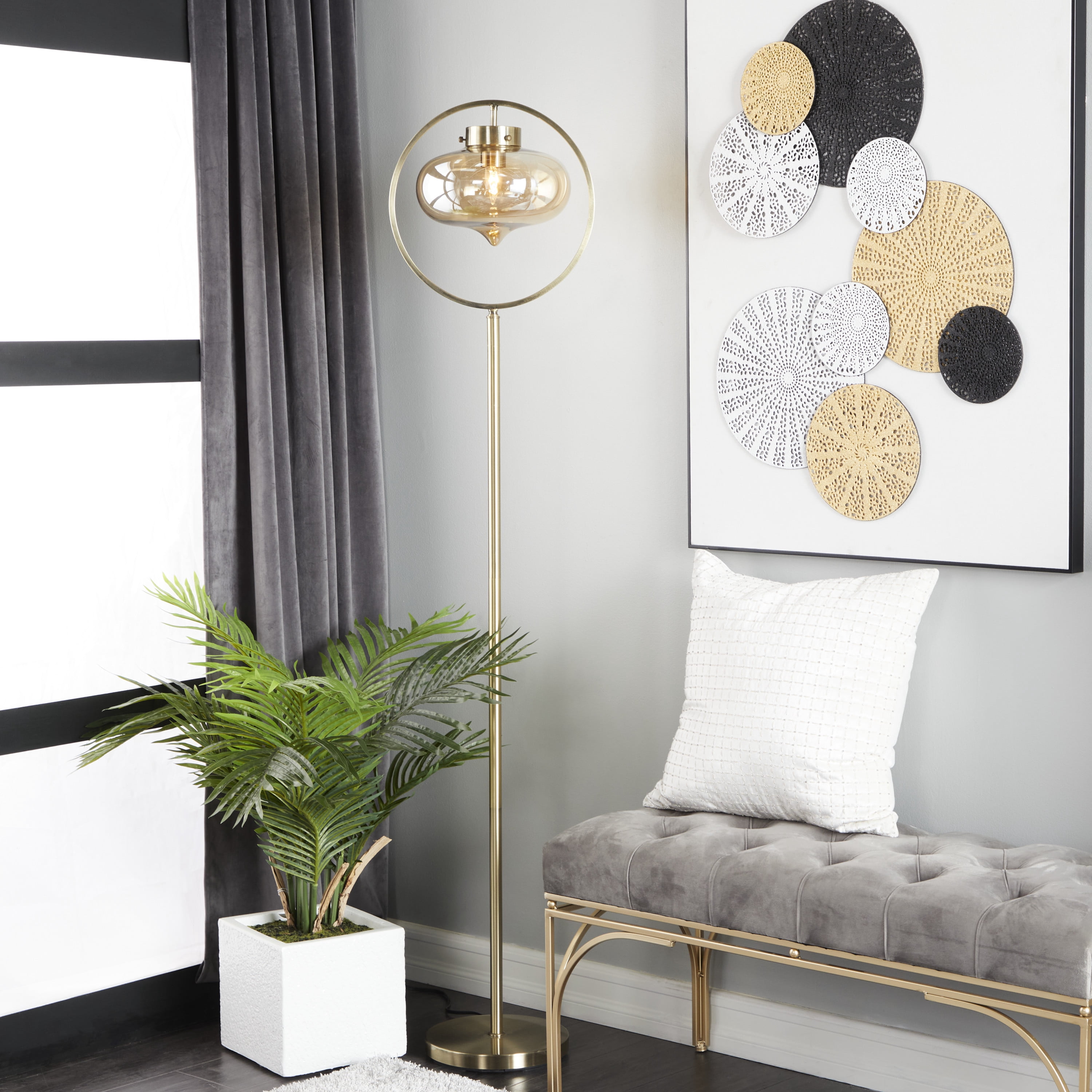 DecMode 65" Gold Floor Lamp with Clear Glass Shade