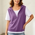 thumbnail image 6 of Feancey Womens Short Sleeve Hoodie Sweatshirts 2 In 1 V Neck Side Split Pullover Tops Color Block Casual Lightweight Hooded Sweatshirt for Office Daily Wear Purple 3XL, 6 of 8