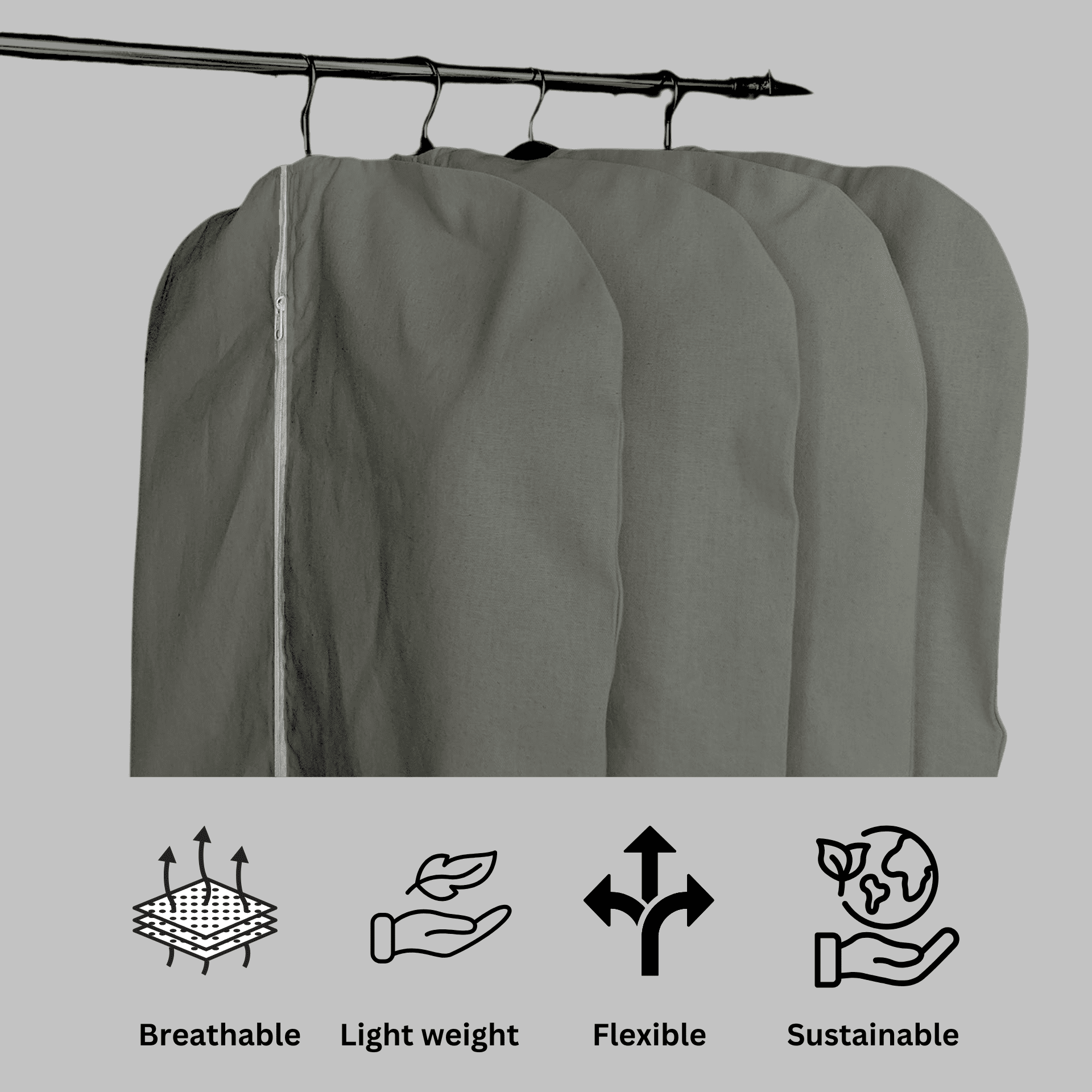 100% Cotton Canvas Garment Cover for Suits, Coats, Dresses; Travel Bag (X-Large (24"x60"), Gray)