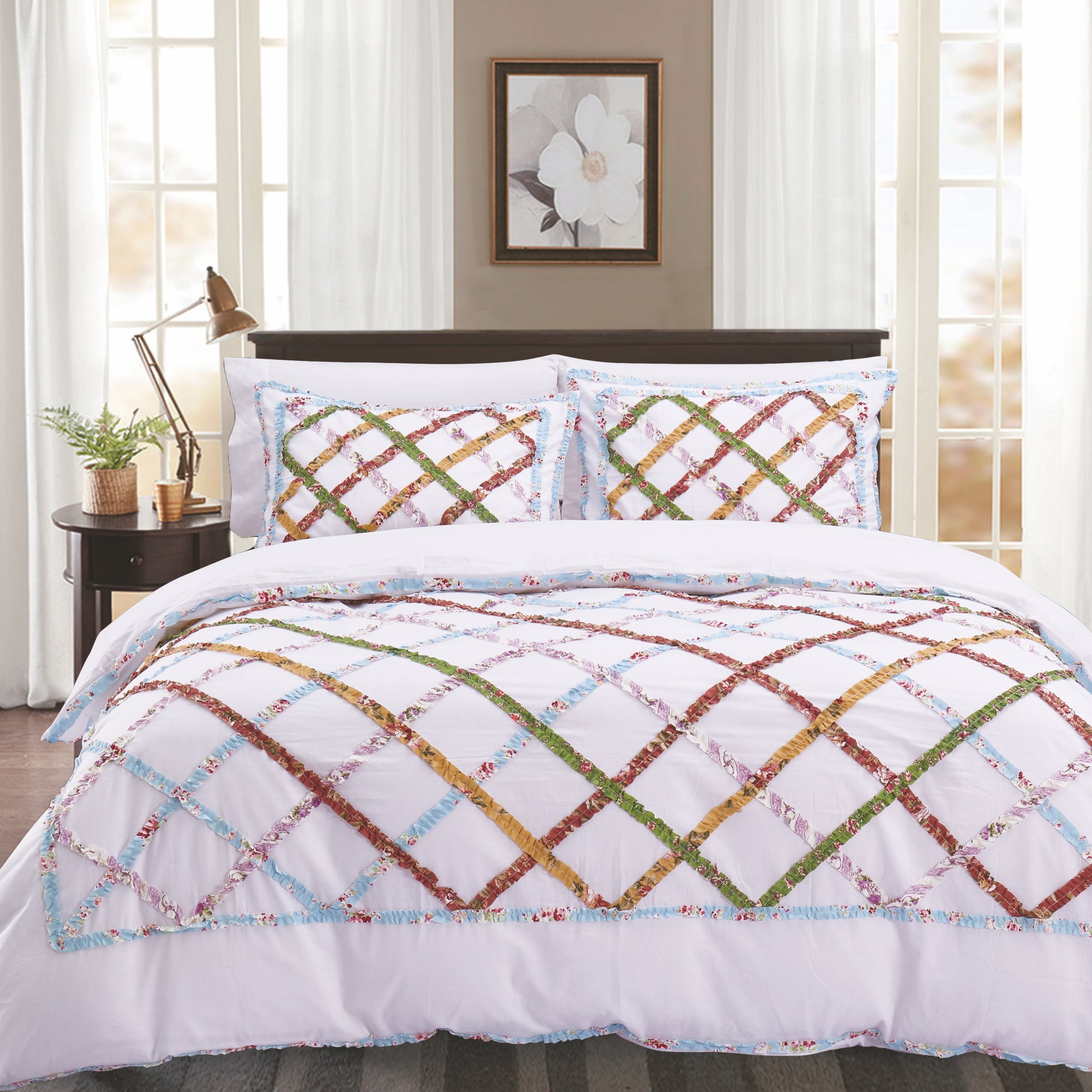 California Design Den Kaleidoscope Ruffle Duvet Cover Set White