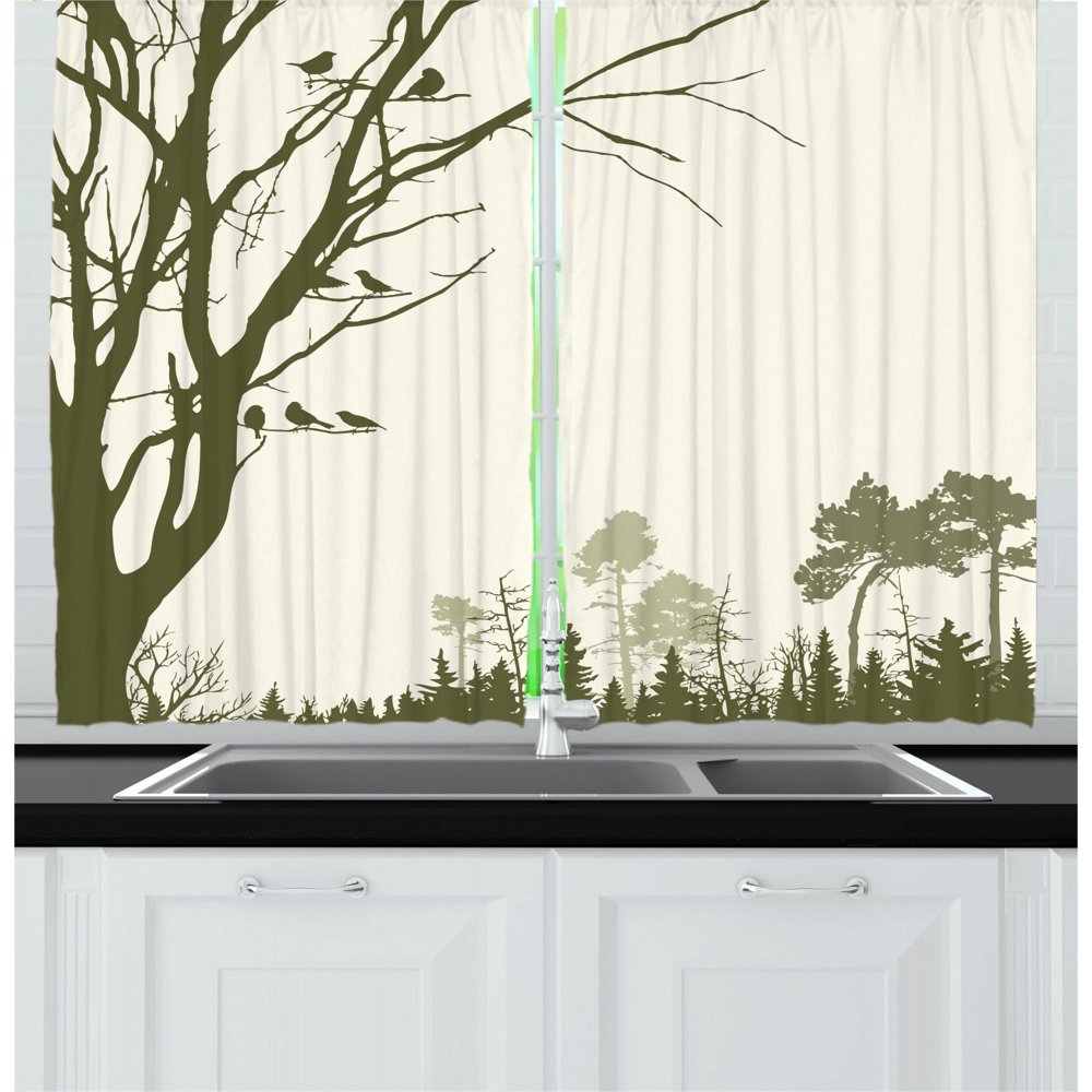 Forest Curtains 2 Panels Set, Nature Theme The Panorama of a Forest