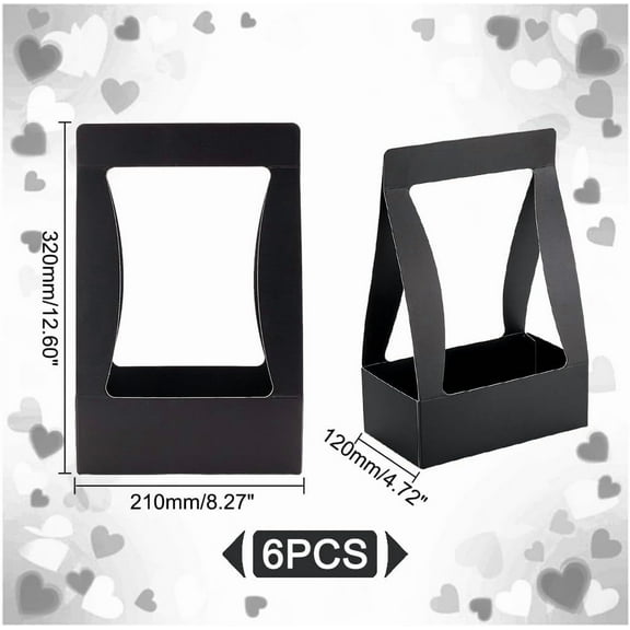 6Pcs Paper Flower Gift Bags Black Bouquet Bags with Handle BouquetPackaging Bags Wedding Bouquet Boxes Flower Wrapping Bags for Valentine's Wedding Bridal Shower Anniversary Party Decor