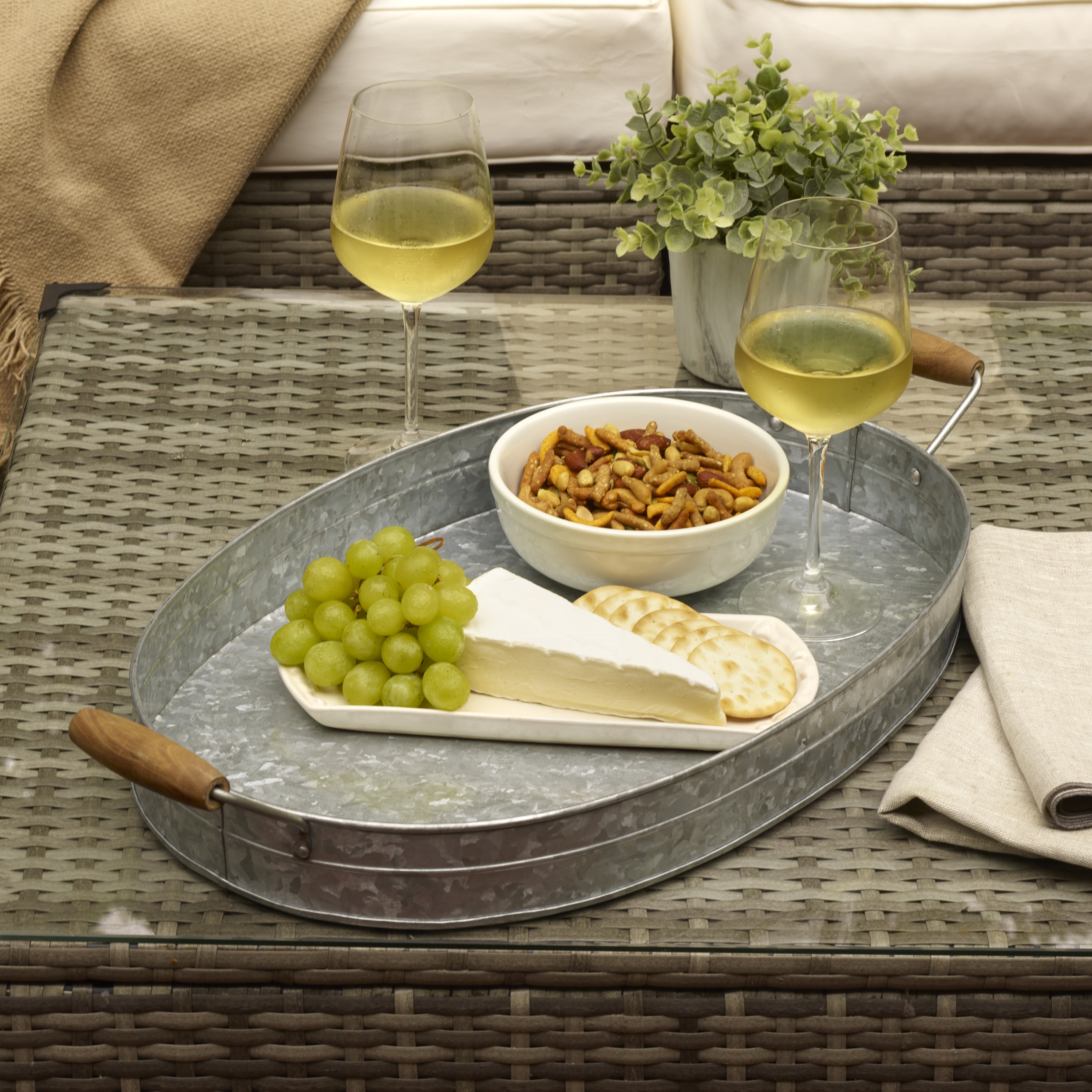 Towle Living Galvanized 20-inch Oval Tray Wood Handles