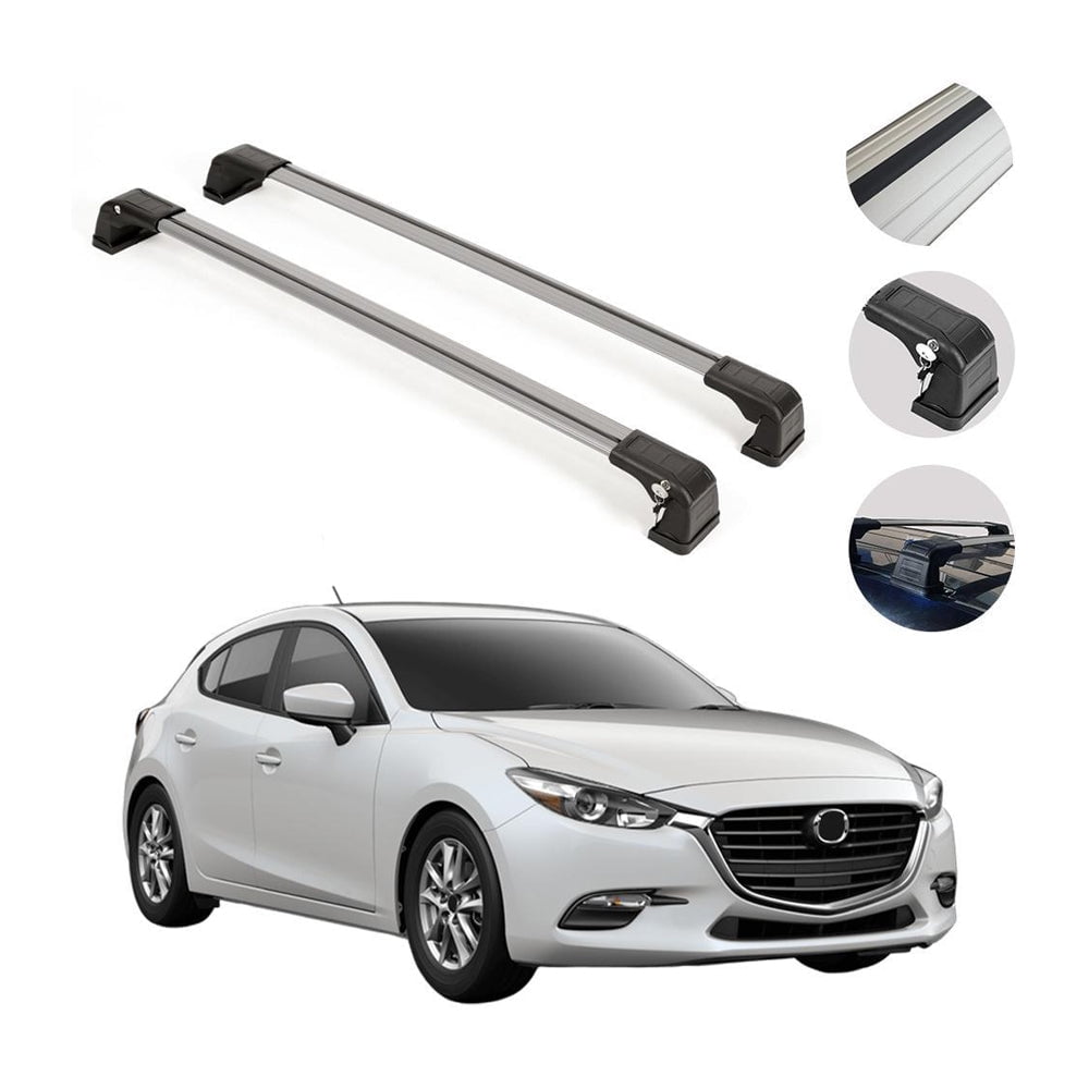 Roof Rack Cross Bars Cross Rail Lockable Aluminum Silver for Mazda 3