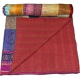 thumbnail image 4 of ColorFull House Handcrafted Silk Patola Kantha Quilt – Reversible, Lightweight Throw Blanket with Traditional Double Ikat Weave and Embroidery Size - ( Double 90" x 108" ), 4 of 5