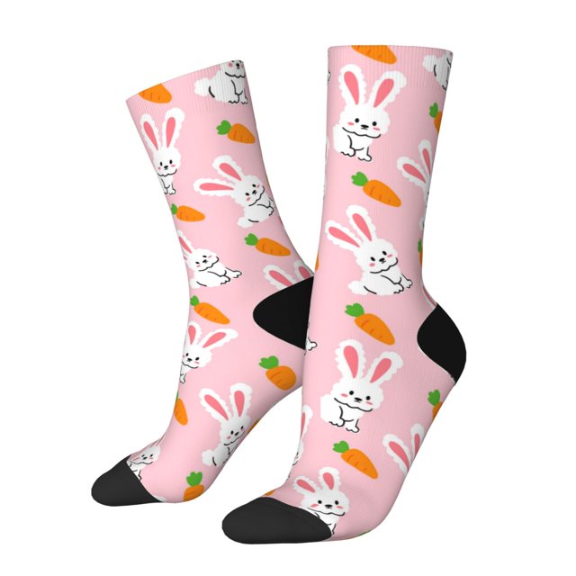 Fotbe Rabbit And Carrot Calcetas Largas con Estampado para Hombre y Mujer – Calcetas de Compresión Transpirables y Elásticas, Viajar y Uso Diario Talla 5-11