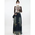 thumbnail image 4 of Summer Women Ripped Blue Denim Skirt Korean Style 2000s Vintage Long Skirt 90s Aesthetic Harajuku Y2k A-Line Skirt Clothes-Blue-XL, 4 of 6