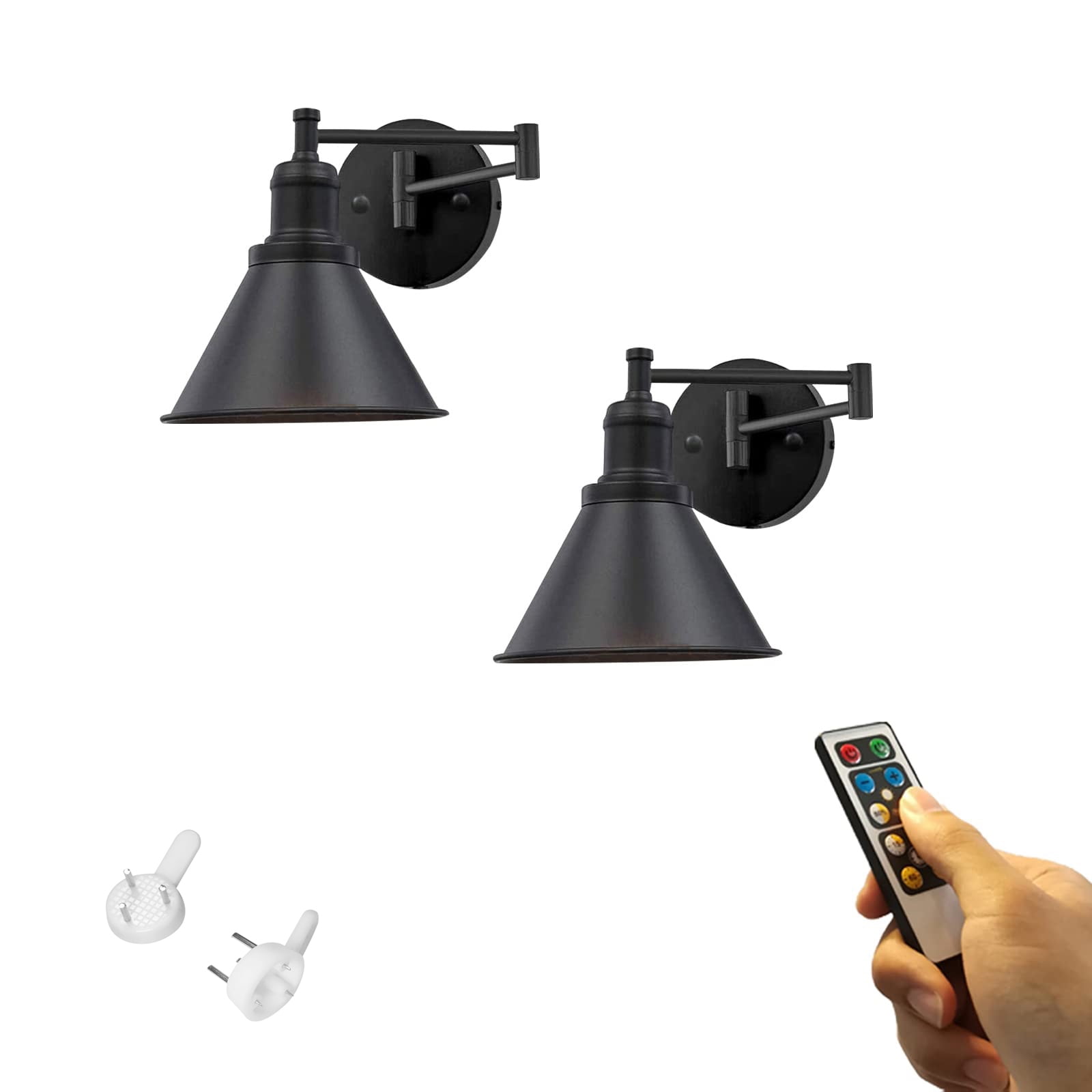 FSLiving Black Metal Wall Light Battery Run 55 Lumens LED Remote