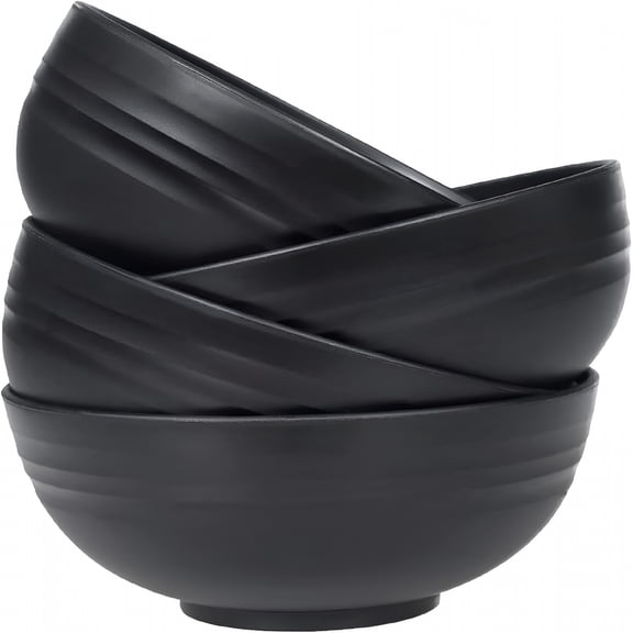 ACDANC Unbreakable Wheat Straw Cereal Bowls Set of 4,24 OZ Microwave and Dishwasher Safe Lightweight Soup and Salad Bowl Sets,Reusable Dessert Bowls for Rice,Pasta,Snack,Fruit,BPA Free (Black)