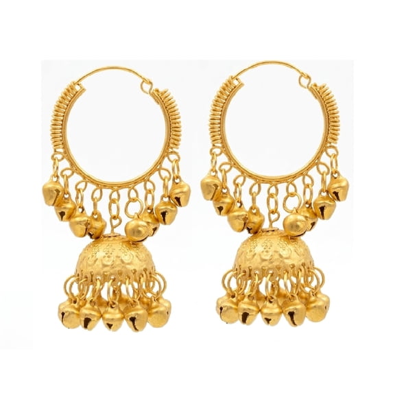 Gold Indian Kashmiri Hoop Earrings for Women Trendy Gold Plated Lighweight Boho Statement Dangle Jhumka Hoops Earrings Jewelry Valentines Gift