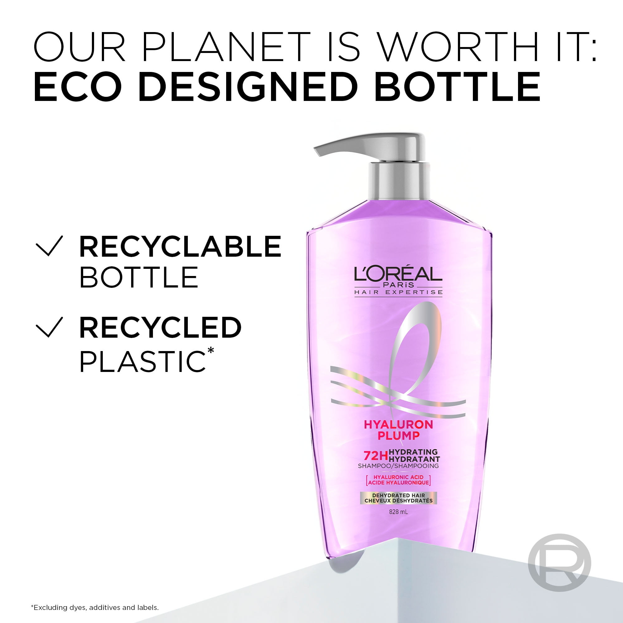 L'Oréal Paris Hyaluron Plump, Hydrating Shampoo, 828 ml, Rehydrating Shampoo, 828mL